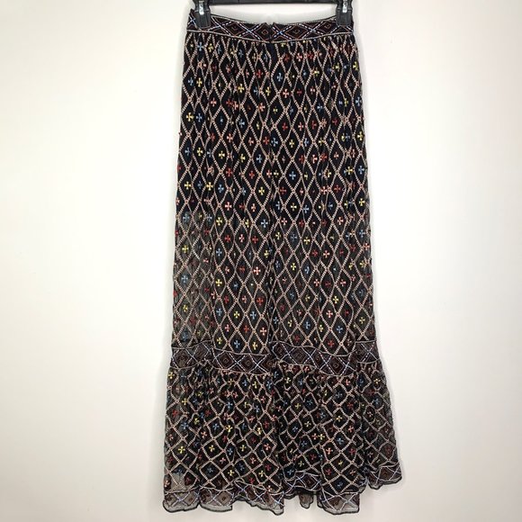 NWT TULAROSA Lexi Beaded Embroidered Black Sheer Maxi Skirt Sz XXS - Picture 8 of 15